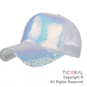 SOMBRERO VISERA TRUCKER LENTEJUELAS BLANCO IRIDISCENTE CAP x 1